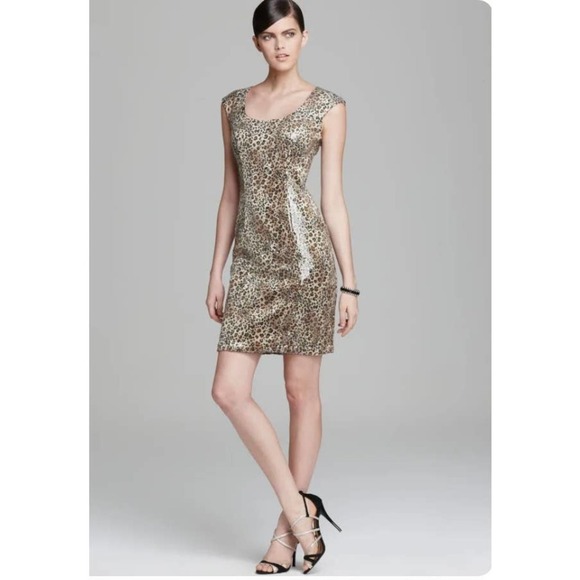 NWT Sue Wong Nocturne Leopard Sequin Pencil Mini Dress Size 6 - Picture 3 of 4
